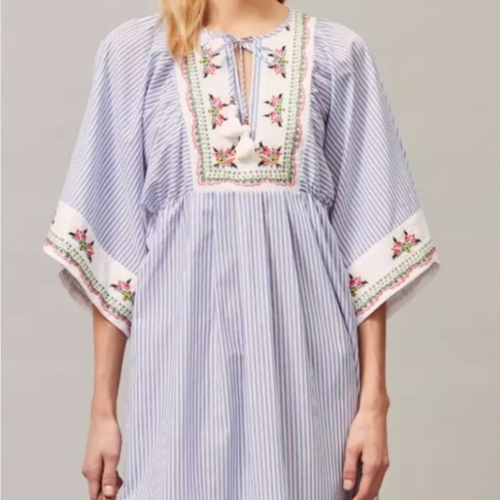 Striped Floral Embroidered Dress
